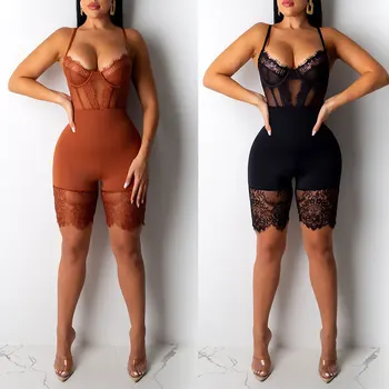 Women Spaghetti Strap Perspective Lace Patchwork Zipper Nightclub Rompers Jumpsuit A66
Women Spaghetti Strap Perspective Lace Patchwork Zipper Nightclub Rompers Jumpsuit A66