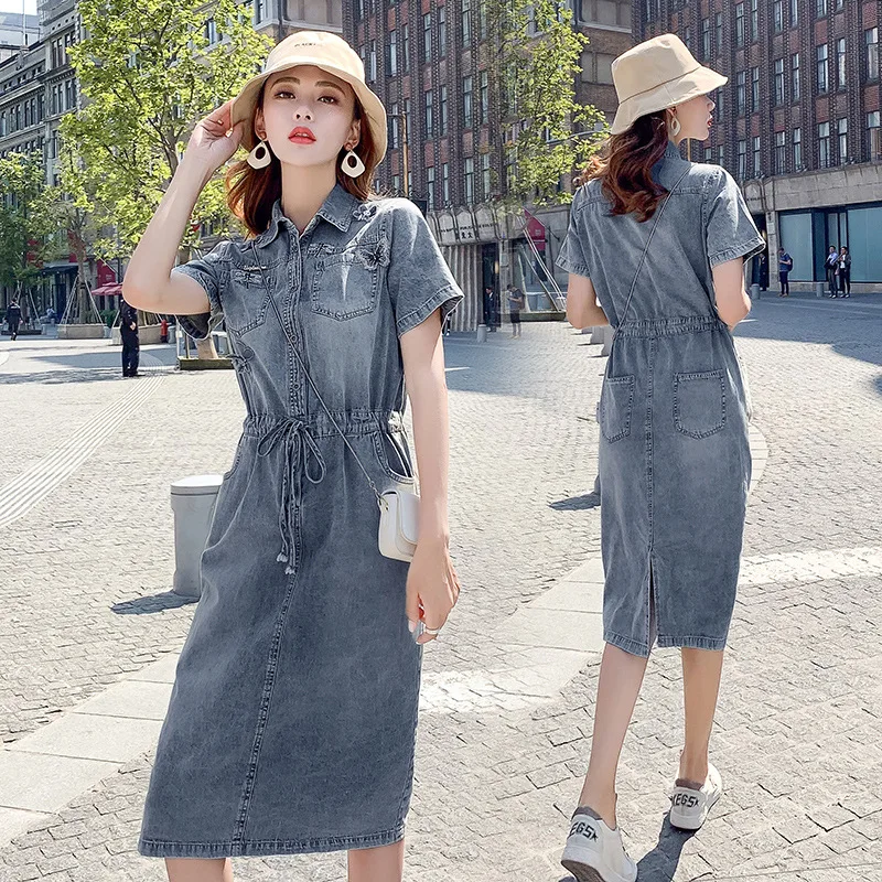 2019 Summer Short-sleeved Trend of Fashion Simple Solid Color Elegant Denim Skirt Women's Summer
2019 Summer Short-sleeved Trend of Fashion Simple Solid Color Elegant Denim Skirt Women's Summer