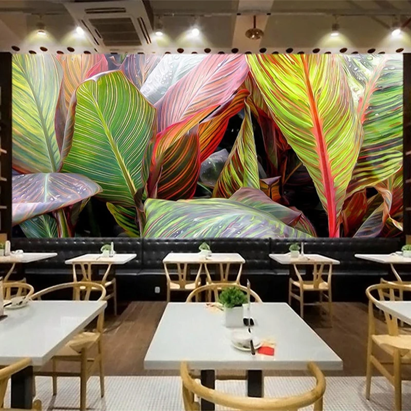 Restaurant-Cafe-Gallery-Art-Wallpaper-3D-Stereo-Rain-Forest-Plants-Color-Banana-Leaves-Mural-Photo-Wallpaper (2)
