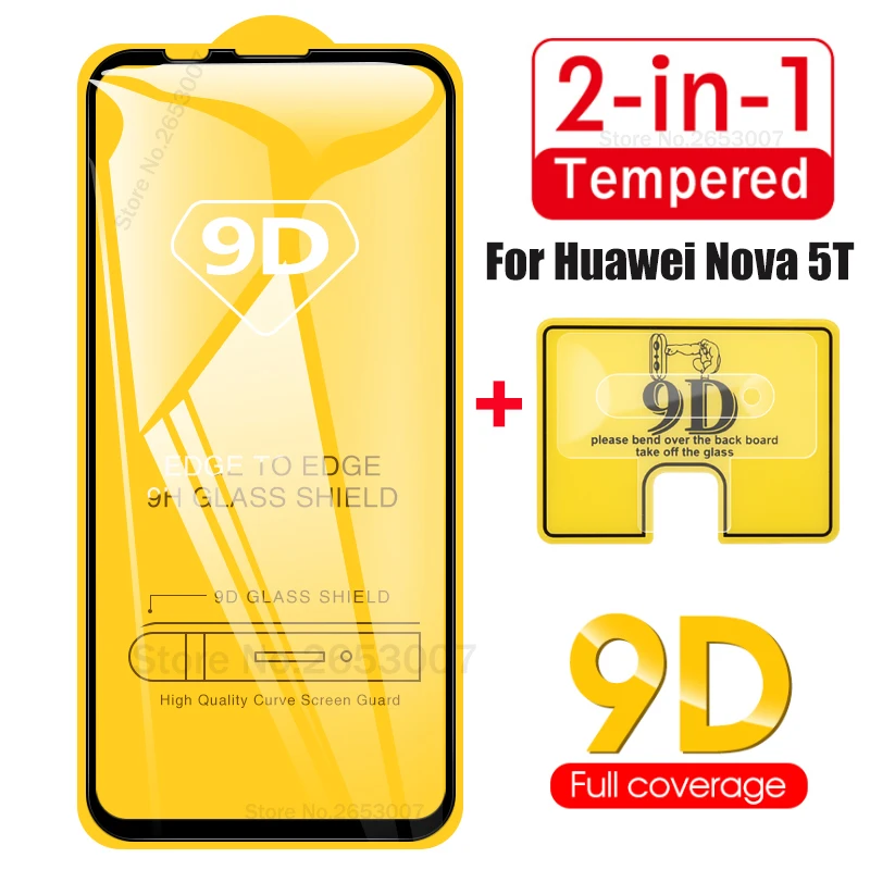 2 в 1 9D полное покрытие из закаленного стекла для huawei Nova 5 T защита экрана HD защитный