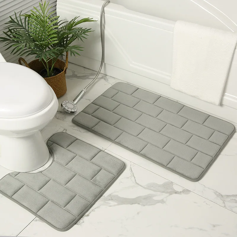 

Embossed Brick Bath Mat Rebound Memory Foam Bathroom Rug Absorbent Non-Slip Shower Room Door Mats Toilet Floor Mat 2 Pieces/set