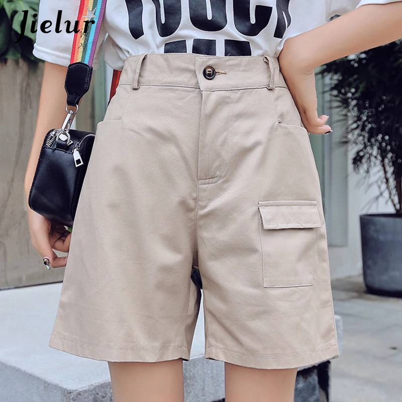 

Jielur Shorts Woman Pockets Solid Color High Waist Ladies Short Simple Harajuku Cool M-5XL Spodenki Damskie 2021 Summer Shorts