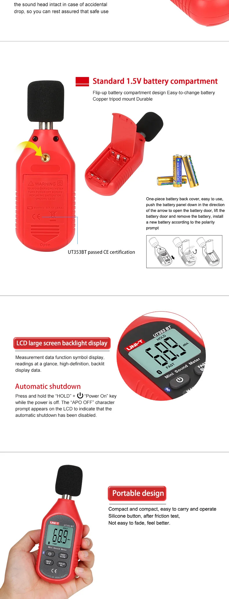 UNI-T UT353 UT353 Noise Measuring Instrument db Meter 30~130dB Mini Audio Sound Level Meter Decibel Monitor
