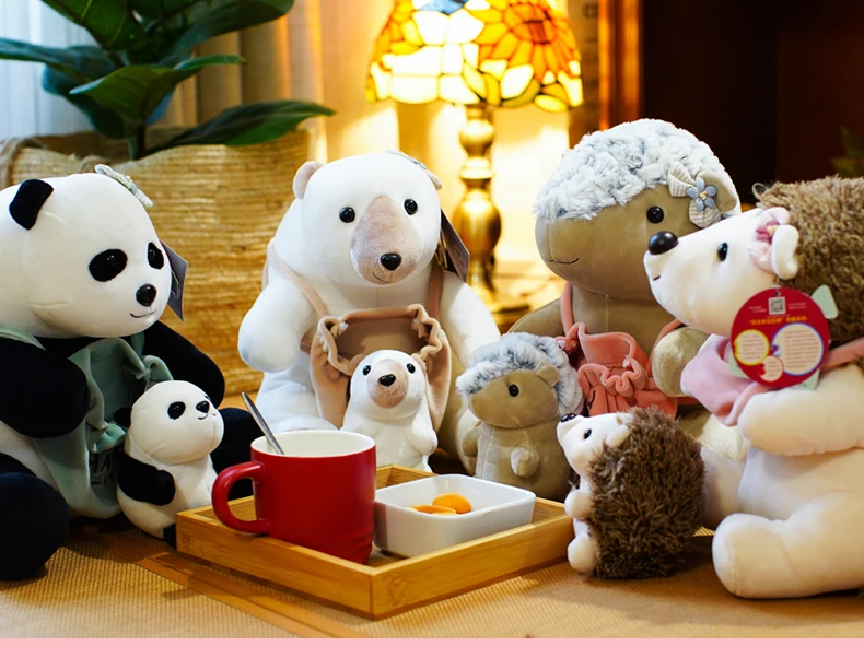 Panda Mother and Kid Plush Suffed Toys Animal Kangaroo Pangolin Hedgehog Polar Bear Puppet with Bag (11)