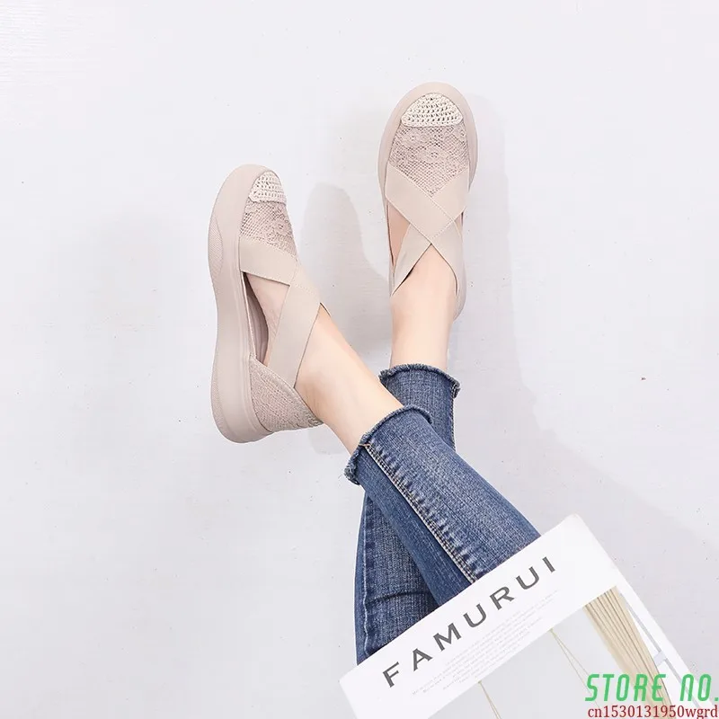 

Fashion Sandals Women Retro Sewing Mesh Flats Summer Shoes Woman Elastic Bandage Casual Platform Sandals 2020 Sandalias Mujer