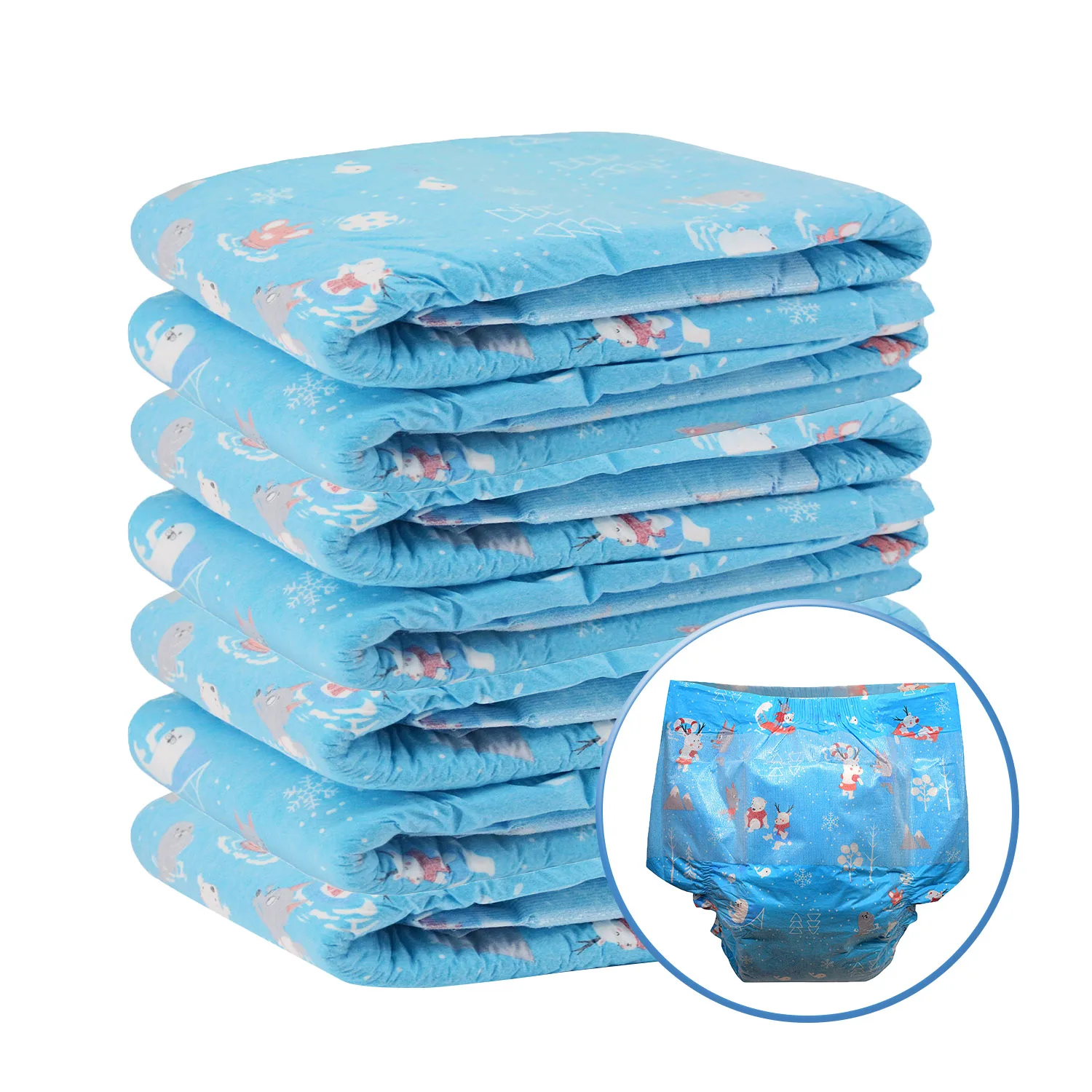 3D Leakproof ABDL Adult Baby Diapers Elastic Waistline Blue Printed
