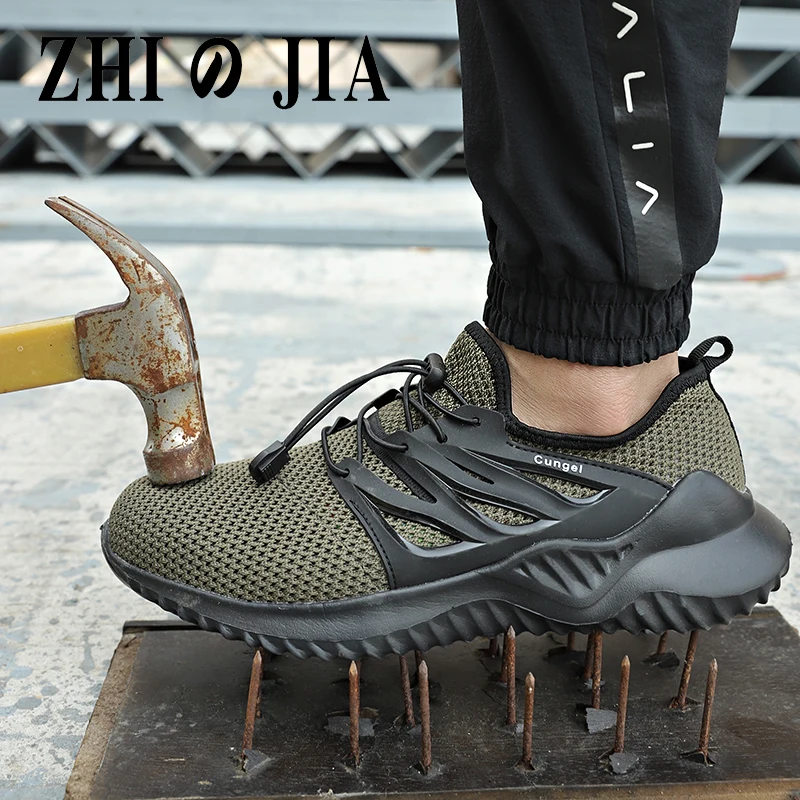 Фото Мужские рабочие туфли со стальным носком легкие дышащие Нескользящие ботинки с