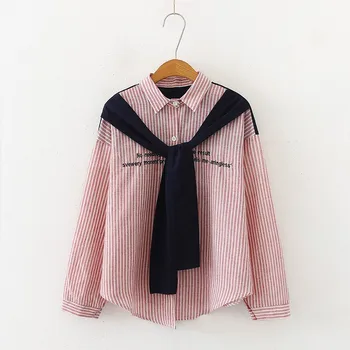 Women Shirt Spring Autumn Ladies Patchwork Striped Long Sleeve Turn-down Collar Shirts Female Casual Blouses Tops Vintage Blusas 
Women Shirt Spring Autumn Ladies Patchwork Striped Long Sleeve Turn-down Collar Shirts Female Casual Blouses Tops Vintage Blusas