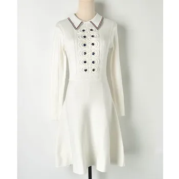 Luxury Brand Designer Knitted Dress for Women Causel Peter Pan Collar Lace Gem Sequins Long Seeve Black White Knitted Dress
Luxury Brand Designer Knitted Dress for Women Causel Peter Pan Collar Lace Gem Sequins Long Seeve Black White Knitted Dress