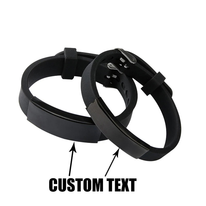 Пользовательское имя силиконовый браслет для мужчин Панк мода влюбленных черный