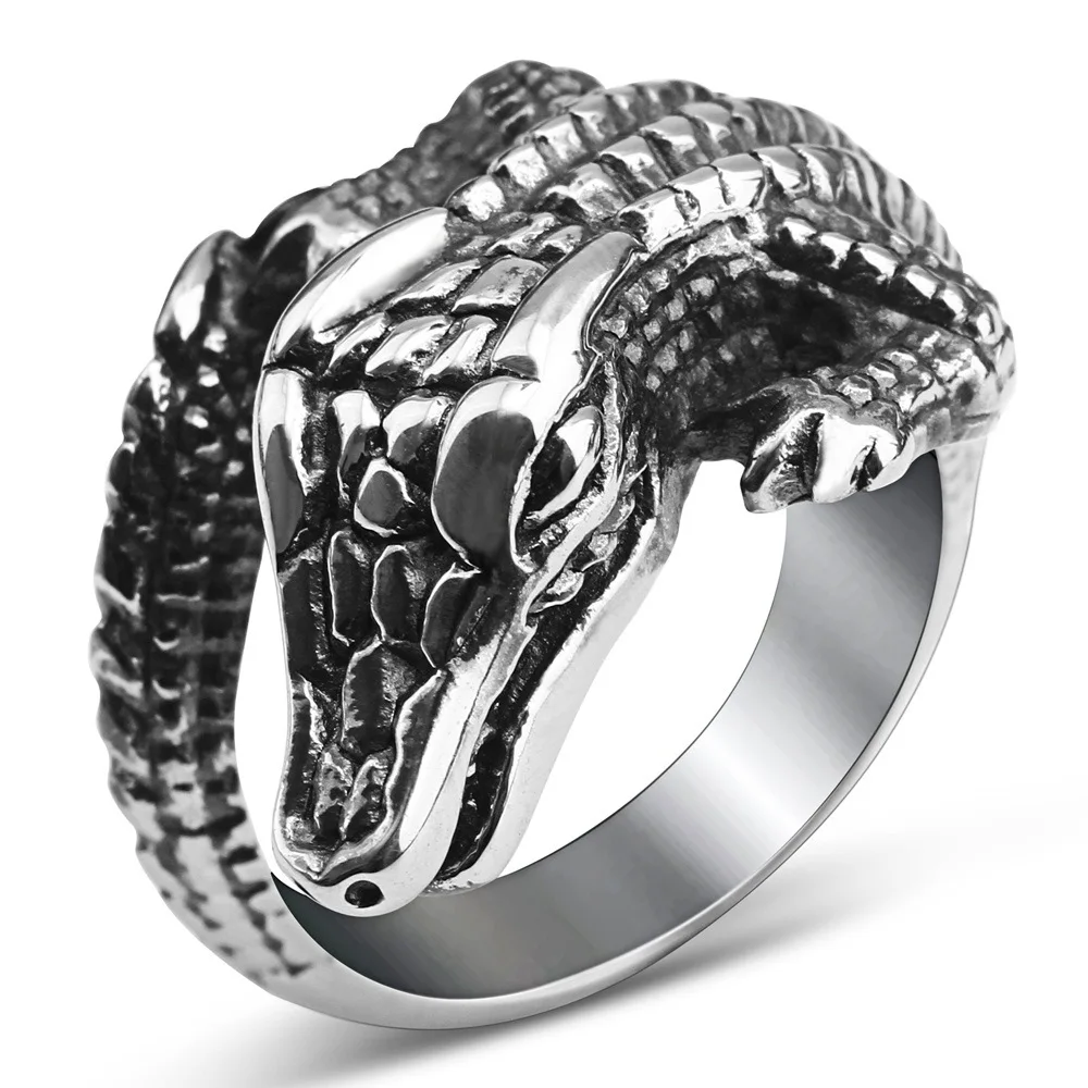 Retro Silver Stainless Steel Ring Exaggeration Crocodile Ring Hip Hop Punk Motorcycle Party Ring Animal Ring and Noble Jewelry
Retro Silver Stainless Steel Ring Exaggeration Crocodile Ring Hip Hop Punk Motorcycle Party Ring Animal Ring and Noble Jewelry
