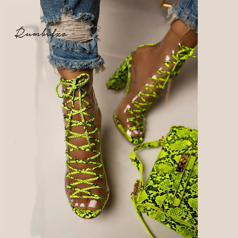 Rumbidzo Clear PVC Women Pumps Sandals Chunky Heels Lace Up Pumps Ladies Snkake Print Summer Boots Party Women Pumps Green
Rumbidzo Clear PVC Women Pumps Sandals Chunky Heels Lace Up Pumps Ladies Snkake Print Summer Boots Party Women Pumps Green