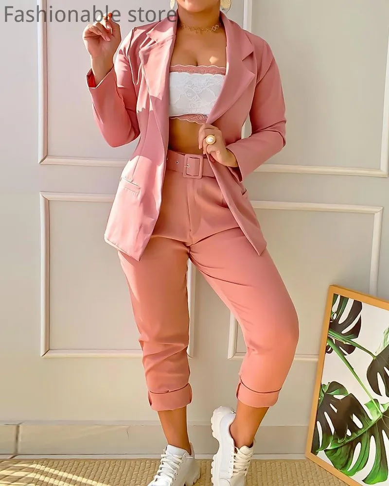 Women Casual 3pcs Set Solid Color Long Sleeve Blazer Coat and High Waist Pants With Crochet Lace Bandeau Top
Women Casual 3pcs Set Solid Color Long Sleeve Blazer Coat and High Waist Pants With Crochet Lace Bandeau Top