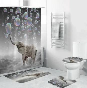4pcs Elephant Waterproof Polyester Bubbles Bathroom Shower Curtain Toilet Cover Mat Non-Slip Floor Mat Rug Set with 12 Hooks
4pcs Elephant Waterproof Polyester Bubbles Bathroom Shower Curtain Toilet Cover Mat Non-Slip Floor Mat Rug Set with 12 Hooks