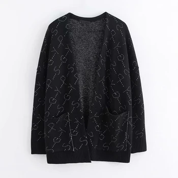 Women's Autumn Black Cardigan Knit Jacket 2019 New Bright Silk Letter Jacquard Round Neck Cardigan Jacket Casual Elegant
Women's Autumn Black Cardigan Knit Jacket 2019 New Bright Silk Letter Jacquard Round Neck Cardigan Jacket Casual Elegant