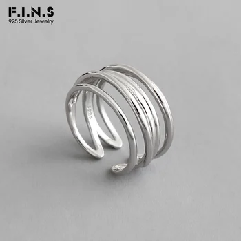 

F.I.N.S Korean Style Women S925 Sterling Silver Ring INS Multi Layered Irregular Line Winding Ring Opening Solid Silver Ring 925