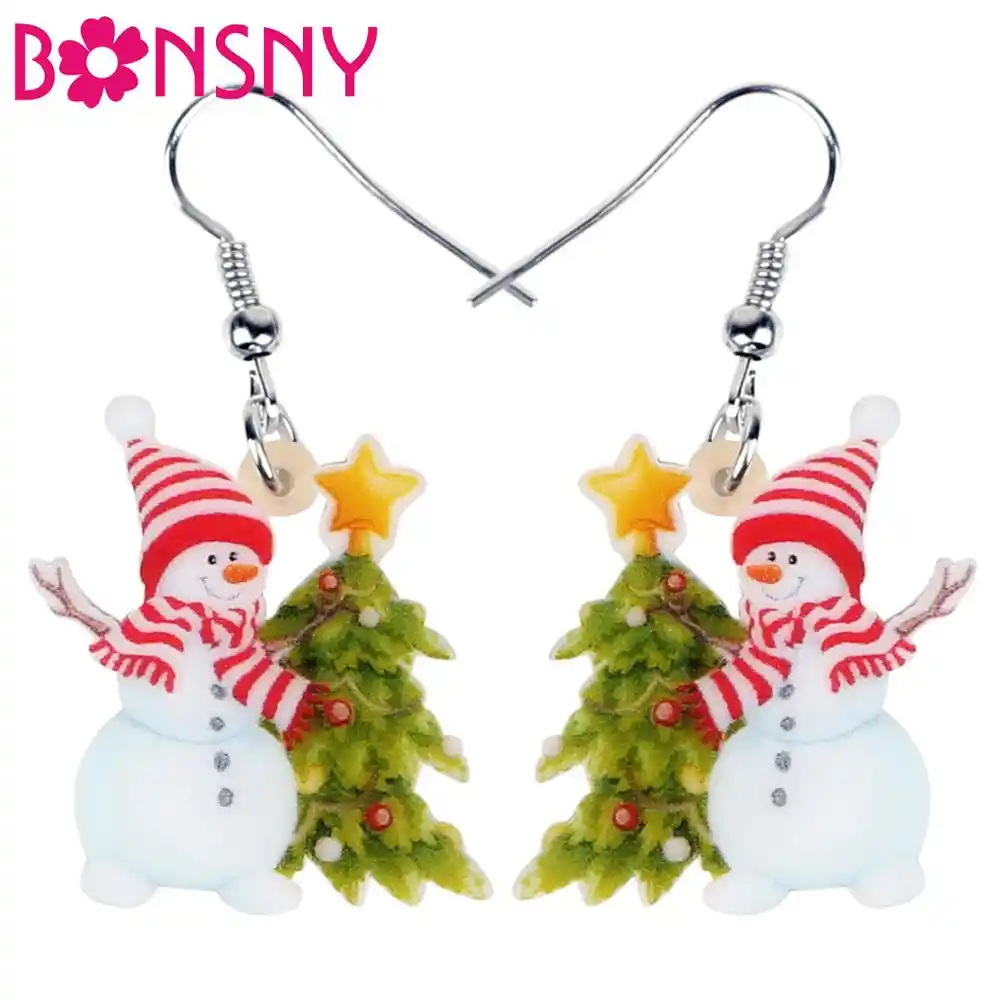tree gloves santa claus snowman earrings drop dangle decorations