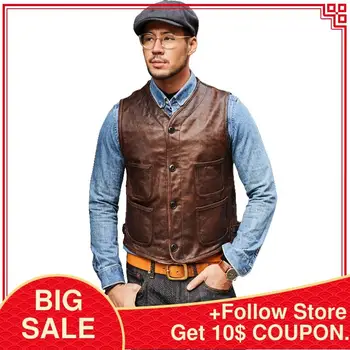 2020 Vintage Brown Men Slim Fit Casual Leather Vest Single Breasted Plus Size XXXL Genuine Thin Sheepskin Spring Short Vest
2020 Vintage Brown Men Slim Fit Casual Leather Vest Single Breasted Plus Size XXXL Genuine Thin Sheepskin Spring Short Vest