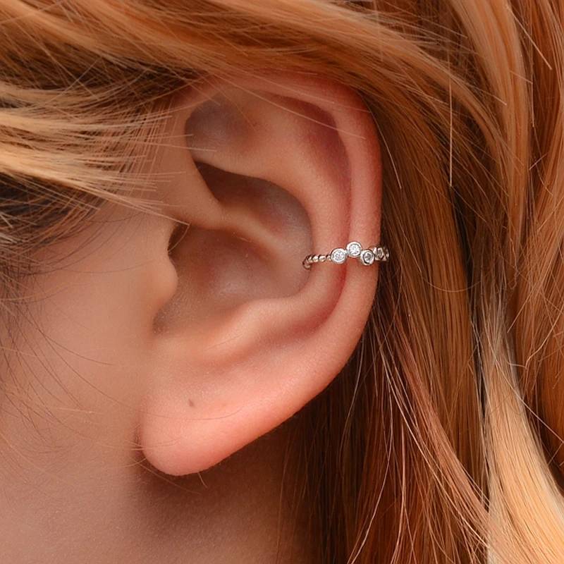 U-shape White Rhinestone Geometry Beads Simple Golden Silver Plated Copper Ear Cuff Clip Earrings for Women | Украшения и