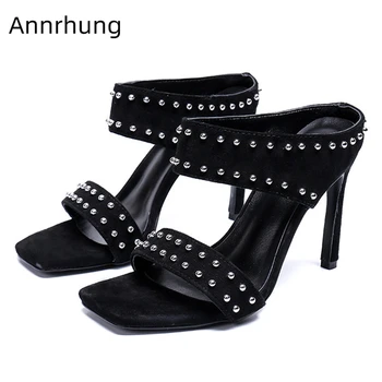 Black Suede One-strap Rivet Decor Sandals Women Stiletto Heel Square Open Toe Slingback Party Shoes Woman Zapatos Mujer 
Black Suede One-strap Rivet Decor Sandals Women Stiletto Heel Square Open Toe Slingback Party Shoes Woman Zapatos Mujer