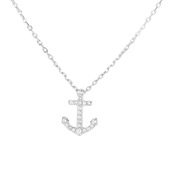

S925 Sterling Silver Anchor Necklace Female Port Style Diamond Temperament Clavicle Chain Forest Temperament Girlfriend Gift