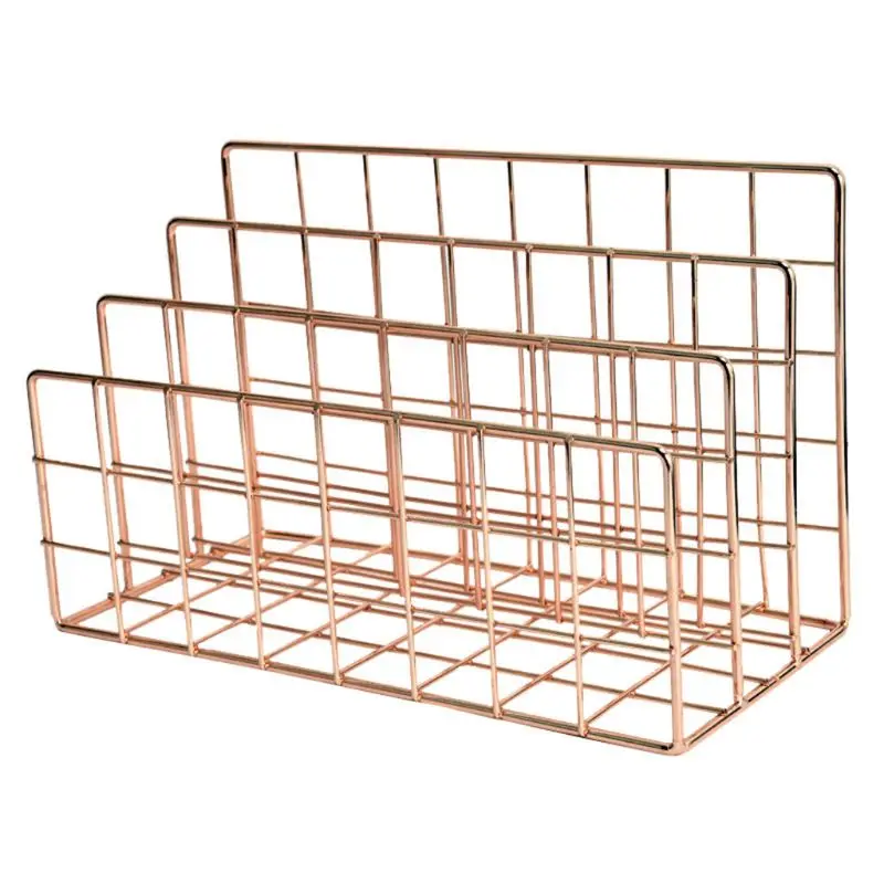 Grid 3 Compartments Bookshelf Magazine File Organizer Holder Wrought Iron Rack