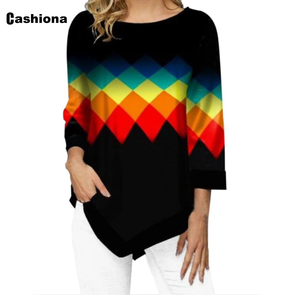 Plus size 4xl 5xl Irregular Women's Top New Casual Boho Print T-shirt Loose 3/4 Sleeve Tees Pullovers 2021 Summer Shirt Femme 
Plus size 4xl 5xl Irregular Women's Top New Casual Boho Print T-shirt Loose 3/4 Sleeve Tees Pullovers 2021 Summer Shirt Femme