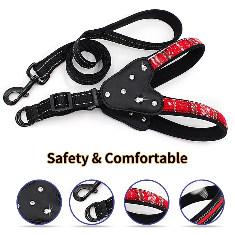 Dog Harness And Leash Set Collar Reflective Rhinestone Microfiber Leather Cloth Accessories Dog Harness Quick Release Supplies
Dog Harness And Leash Set Collar Reflective Rhinestone Microfiber Leather Cloth Accessories Dog Harness Quick Release Supplies