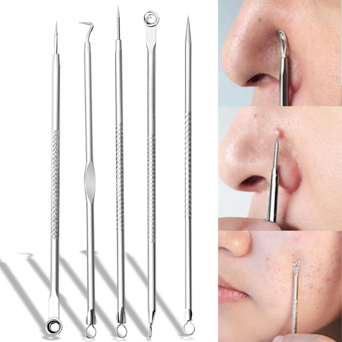5Pcs Blackhead Removal Needles Black Dots Cleaner Stainless Steel Spot Extractor Acne Treatment Needle Face Clean Care Tool | Красота и
