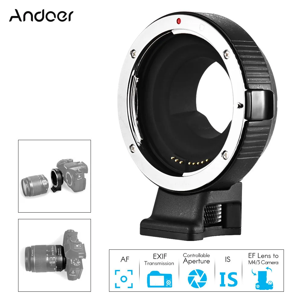 

Andoer AEF-MFT Lens Mount Adapter Ring AF Auto Focus IS Stabilization Aperture Control for Canon EF/EF-S Lens to M4/3 Camera