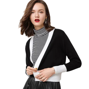 2019 Autumn Winter V-neck Wool Cardigan Women's Stitching Knit Sweater Short Long-sleeved Jacket Office Fashion Women's Cardigan
2019 Autumn Winter V-neck Wool Cardigan Women's Stitching Knit Sweater Short Long-sleeved Jacket Office Fashion Women's Cardigan