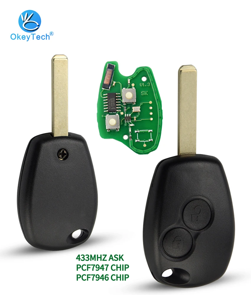 OkeyTech For Renault Duster Modus Clio Kangoo Logan Sandero 2 Button Car Remote Key 433Mhz ID46 PCF7947/PCF7946 Chip control
OkeyTech For Renault Duster Modus Clio Kangoo Logan Sandero 2 Button Car Remote Key 433Mhz ID46 PCF7947/PCF7946 Chip control
