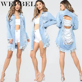 WEPBEL Casual Fashion Spring Jean Denim Jacket Coats Women Full Sleeve Denim Coat Long Turn Down Neck Hole Vintage
WEPBEL Casual Fashion Spring Jean Denim Jacket Coats Women Full Sleeve Denim Coat Long Turn Down Neck Hole Vintage