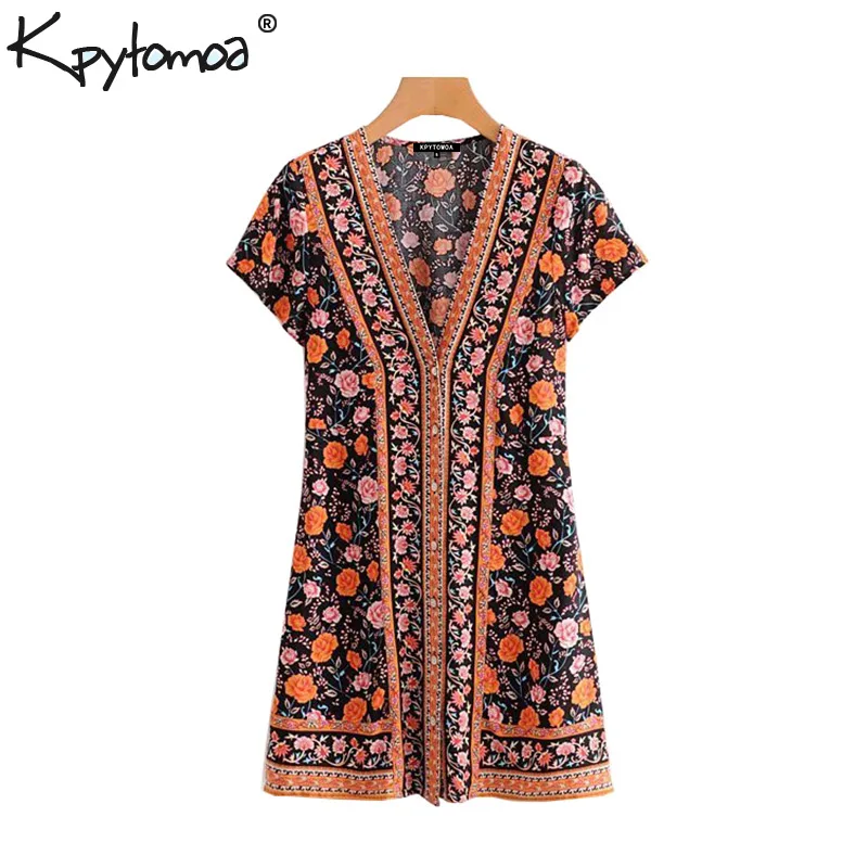 Boho Chic Summer Vintage Floral Print Mini Dress Women 2019 Fashion V Neck Short Sleeve Beach Dresses Vestidos Mujer 
Boho Chic Summer Vintage Floral Print Mini Dress Women 2019 Fashion V Neck Short Sleeve Beach Dresses Vestidos Mujer