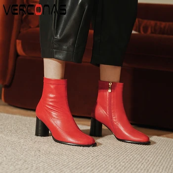 VERCONAS Concise Fashion New Woman Ankle Boots Genuine Leather Autumn Winter Boots High Quality High Heels Zipper Boots Woman
VERCONAS Concise Fashion New Woman Ankle Boots Genuine Leather Autumn Winter Boots High Quality High Heels Zipper Boots Woman