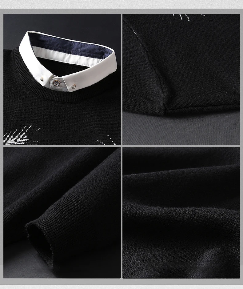 Men Spring Autumn Fashion Brand Long Sleeve Setaria viridis Knitted Fake Two Pieces Sweater Male Casual Loose Pullover Sweater Men Spring Autumn Fashion Brand Long Sleeve Setaria viridis Knitted Fake Two Pieces Sweater Male Casual Loose Pullover Sweater