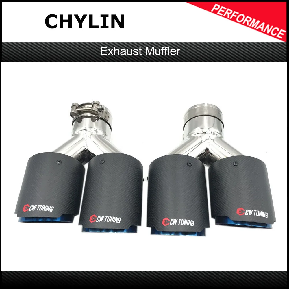 

A Pair Car Carbon Matt Muffler Tip Y shape Double exit Universal Blue Stainless Exhaust Pipe Mufflers Multi-size For Ak