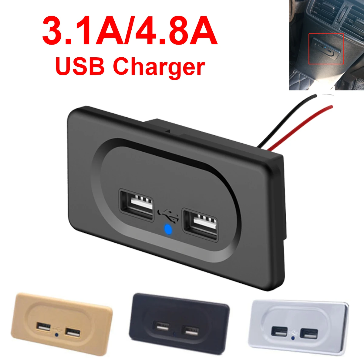 3.1A 4.8A Dual USB Car Charger Socket 12V 24V for Motorcycle Auto Truck ATV Boat RV Bus Power Adapter Outlet LED Light
3.1A 4.8A Dual USB Car Charger Socket 12V 24V for Motorcycle Auto Truck ATV Boat RV Bus Power Adapter Outlet LED Light