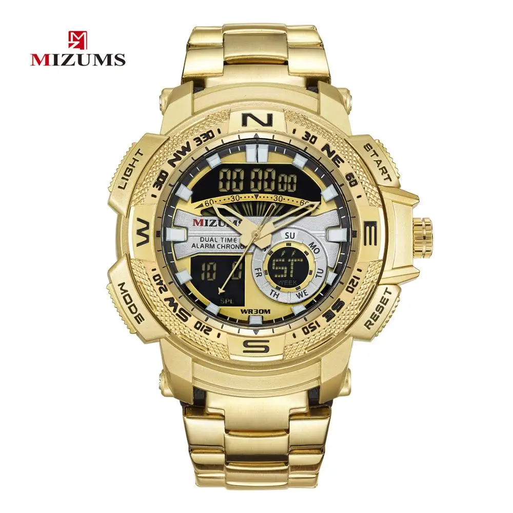 Mizums Men's LED Sports Watch Brand Deluxe Double Display Quartz Watch Men's Military Gold Stainless Steel WristWatch Relogio
Mizums Men's LED Sports Watch Brand Deluxe Double Display Quartz Watch Men's Military Gold Stainless Steel WristWatch Relogio