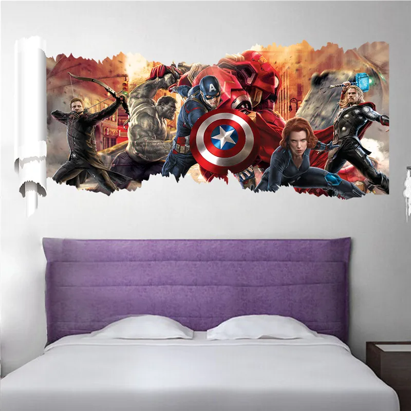 Фото 3D яркие настенные наклейки мстители украшение на стену гостиной спальни Постер с