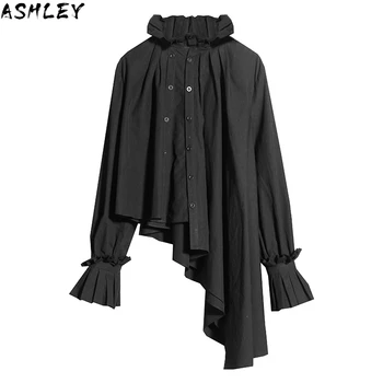 Irregular Women White Pleated Big Size Blouse New Stand Collar Long Sleeve Loose Shirt Fashion Spring Summer 2020
Irregular Women White Pleated Big Size Blouse New Stand Collar Long Sleeve Loose Shirt Fashion Spring Summer 2020