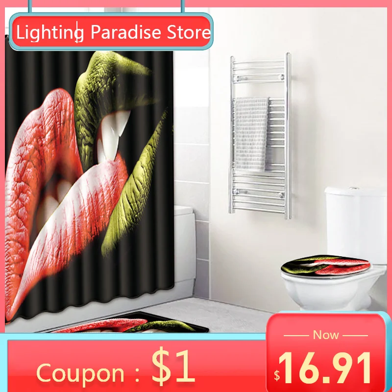 bathroom accessories Set Featured lip print Non-Slip Toilet Cover Mat Set+Carpet+Bathroom Shower Curtain with hooks 4Pcs F516
bathroom accessories Set Featured lip print Non-Slip Toilet Cover Mat Set+Carpet+Bathroom Shower Curtain with hooks 4Pcs F516