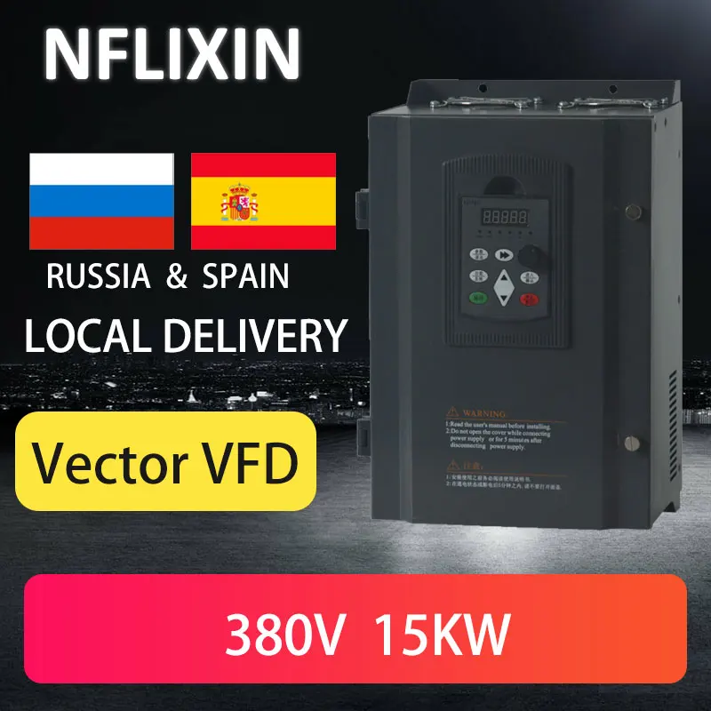 

NFlixin Frequency Converter VFD 50hz to 60hz 3 Phase 380V AC Inverter 15kw 32A for 20HP rated current motor