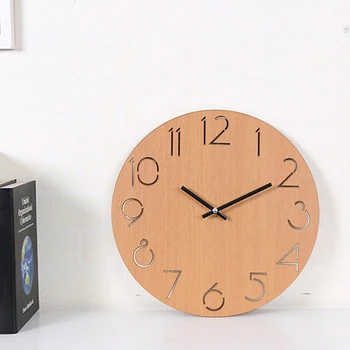 

12" Battery-operated Large Quiet Gift Silent Wood Unique Simple Decorative Mute Eco-friendly European Number Digital Wall Clock