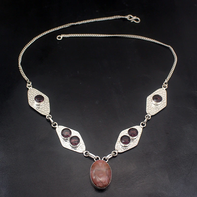 Adorable Natural Rhodoriste PurpleAmethyst 925 Sterling Silver Color Pendant Necklace Women Jewelry 21 Inch H411 | Украшения и