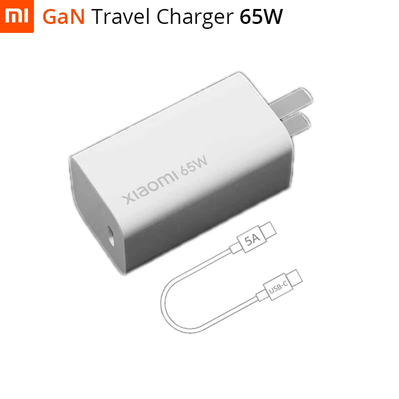Оригинальное зарядное устройство Xiaomi GaN для путешествий 65 Вт 1/2 размер 5 А кабель