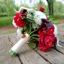 

Burgundy Calla Lily With White Red Poney Round Bouquet 12inch Wedding Bridal Flowers свадебный букет невесты Ramo De Novia Boda