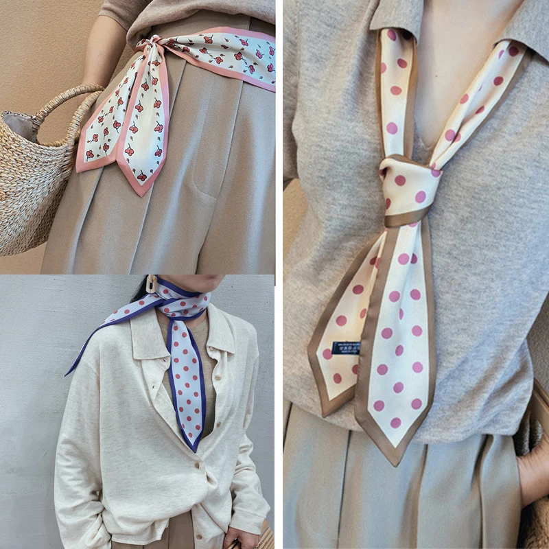 Новый маленький шелковый шарф атласная сумка с принтом и ручками Ленточные шарфы