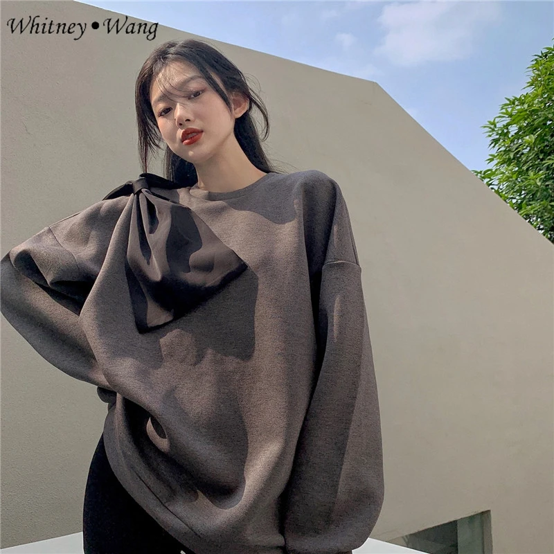 Свитшоты WHITNEY WANG 2021 Весенняя модная уличная одежда толстовка с большим бантом