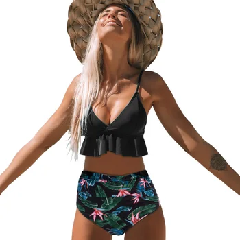 Sexy Ruffle Bikini Set Women's Solid Color Swimsuit Open Back High Waist Beach Dress(Black M)
Sexy Ruffle Bikini Set Women's Solid Color Swimsuit Open Back High Waist Beach Dress(Black M)